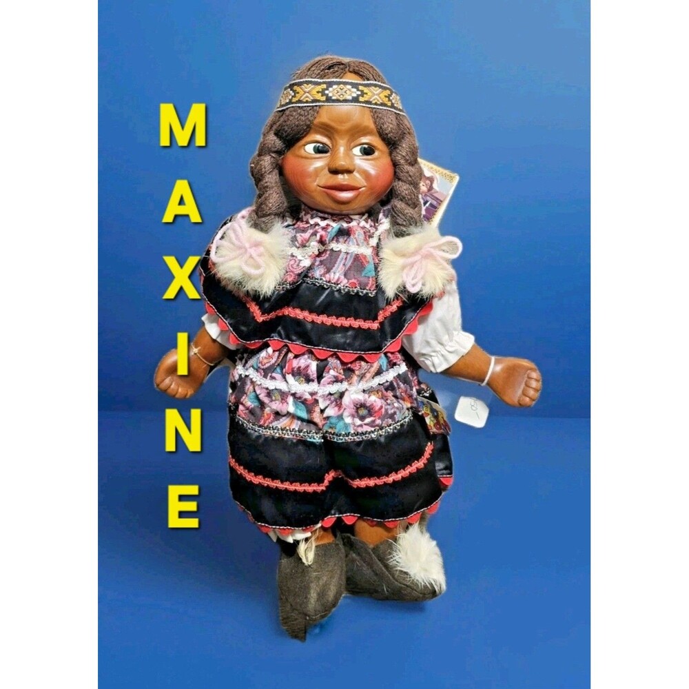 ---- NABER KIDS DOLL ---- 🎀 MAXINE 1987 Wood NATIVE AMERICAN Indian Girl  17”